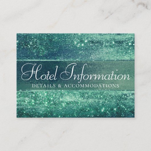 Carte D'accompagnement Glitzy Foil | Iridescent Green Guest Hotel Details (Devant)