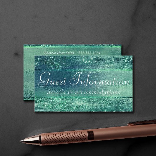 Carte D'accompagnement Glitzy Foil | Seafoam Iridescent Green Guest Info
