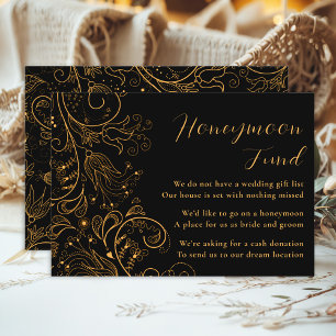 Carte D'accompagnement Gold Black Elegant Floral Mariage Fonds Lune de Mi