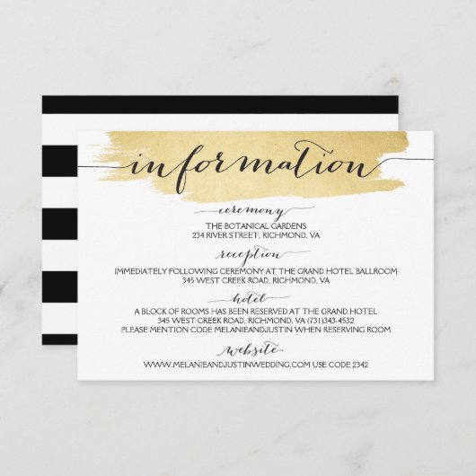 Carte D'accompagnement Gold Brushstrokies Nous faisons Mariage Informatio (Devant / Derrière)