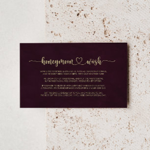 Carte D'accompagnement Gold Burgundy Calligraphy Honeymoon Wish