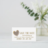 Carte D'accompagnement Gold Burlap Heart, Enregistrer la date (Debout devant)