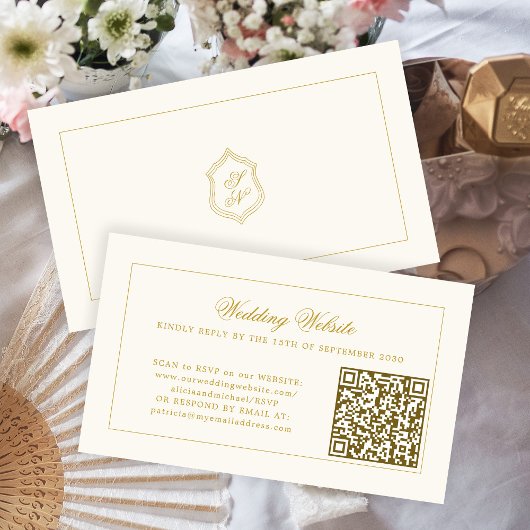 Carte D'accompagnement Gold calligraphy elegant QR code wedding RSVP