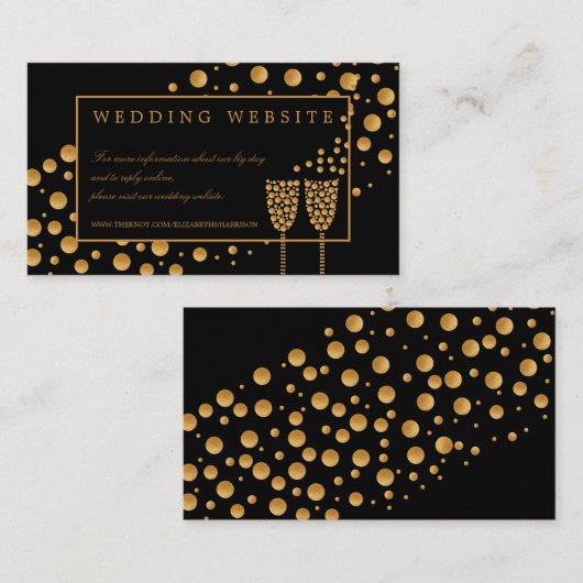 Carte D'accompagnement Gold Champagne Bubbles, Black/Gold Mariage Détail (Devant / Derrière)