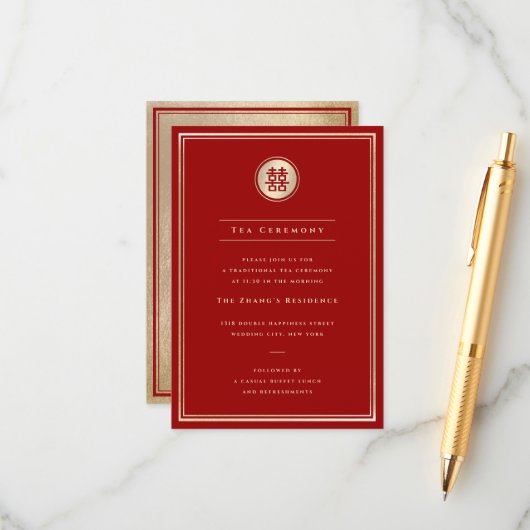 Carte D'accompagnement Gold Classic Cercle Double Happiness Tea Ceremony (Devant/Arrière en situation)