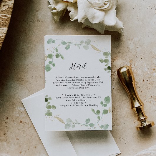 Carte D'accompagnement Gold Confetti Eucalyptus Foliage Hotel