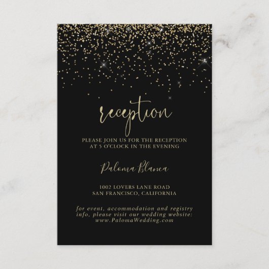Carte D'accompagnement Gold Confetti Fancy Script Mariage Réception (Devant)