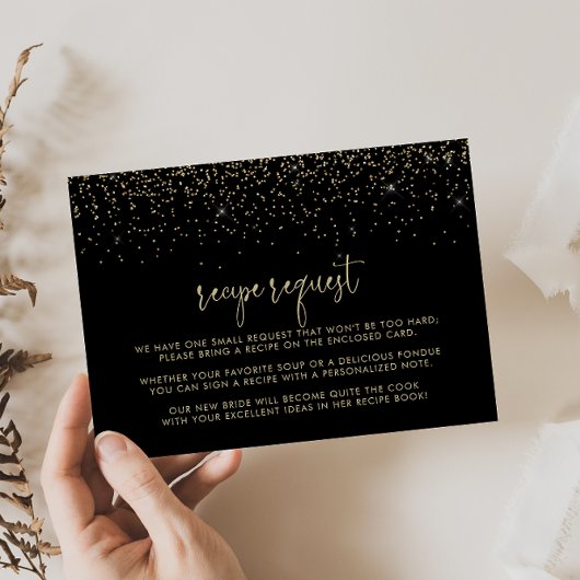 Carte D'accompagnement Gold Confetti Fancy Script Mariage Recette Demande