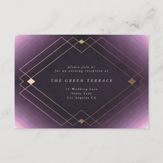 Carte D'accompagnement Gold Diamond violet Mariage géométrique Gatsby (Devant)