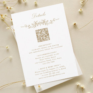 Carte D'accompagnement Gold Elegant Floral Border QR Code Détails du Mari