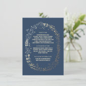 Carte D'accompagnement Gold et Navy Floral Wreath Détails du Mariage (Debout devant)
