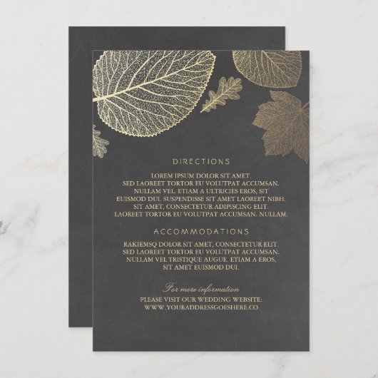 Carte D'accompagnement Gold Feuille Chalk Détails du Mariage - Informatio (Devant / Derrière)