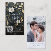 Carte D'accompagnement Gold Floral Wreath Mariage QR Code Site Web RSVP (Devant / Derrière)