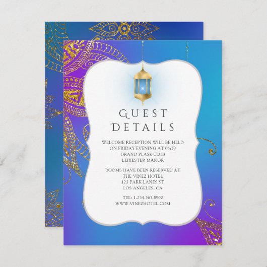 Carte D'accompagnement Gold Foil Arabian Bollywood Mariage Détails sur l' (Devant / Derrière)