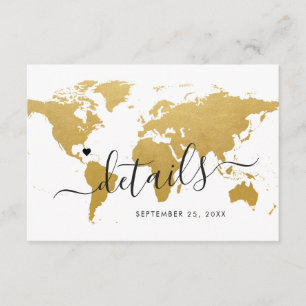 Carte D'accompagnement Gold Foil Look World Map Hotel Travel Information