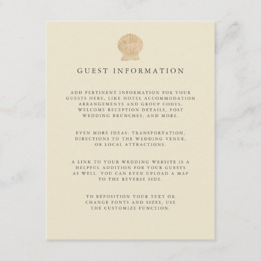 Carte D'accompagnement Gold foil Seashell mariage côtier Détails (Devant)