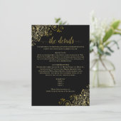 Carte D'accompagnement Gold Frills Elegant Black Mariage Détails (Debout devant)