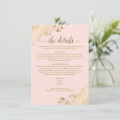 Carte D'accompagnement Gold Frills Elegant Blush Pink Mariage Détails (Debout devant)