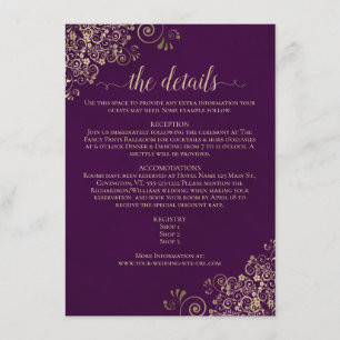 Carte D'accompagnement Gold Frills Elegant Plum Purple Détails du Mariage
