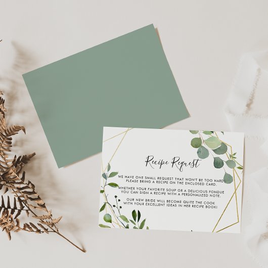 Carte D'accompagnement Gold Geometric Eucalyptus Wedding Recipe Request