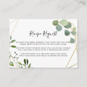 Carte D'accompagnement Gold Geometric Eucalyptus Wedding Recipe Request (Devant)