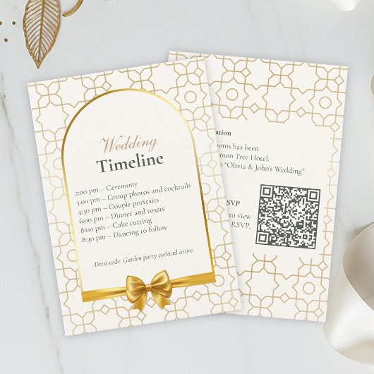 Carte D'accompagnement Gold Geometric Wedding Timeline Cards with QR Code