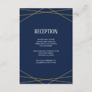 Carte D'accompagnement Gold Geometry Navy bleu   Mariage monogramme