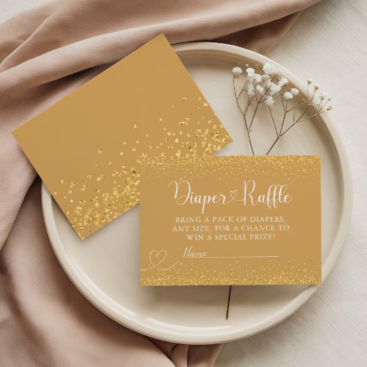 Carte D'accompagnement Gold Glitter Diaper Raffle Luxe Heart Script