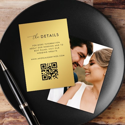 Carte D'accompagnement Gold Gradient QR Code Photo Détails Mariage En