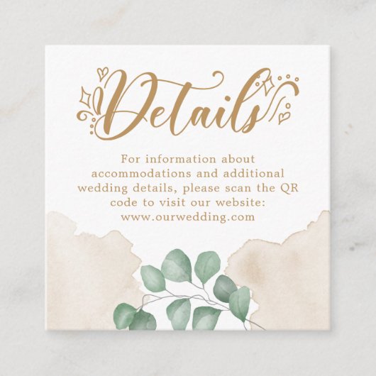 Carte D'accompagnement Gold Greenery QR Code Détails du Mariage (Devant)