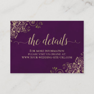 Carte D'accompagnement Gold Lace Chic Plum Purple Détails du Mariage en l