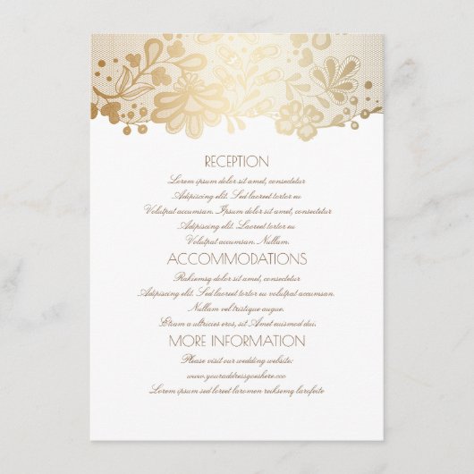 Carte D'accompagnement Gold Lace Elegant White Mariage Information (Devant)