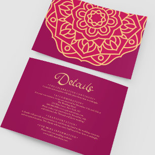 Carte D'accompagnement Gold Magenta Mandala Mariage indien Détails