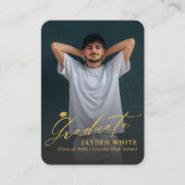 Carte D'accompagnement Gold Mini Modern Script Photo Graduation (Devant)