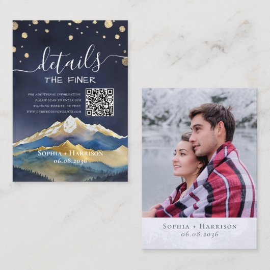 Carte D'accompagnement Gold Mountains Détails du Mariage Informations Cod (Devant / Derrière)