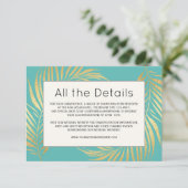 Carte D'accompagnement Gold Palm Frond sur Caribbean Blue Mariage Détails (Debout devant)
