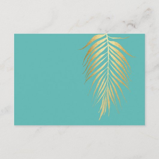 Carte D'accompagnement Gold Palm Frond sur Caribbean Blue Mariage Détails (Dos)
