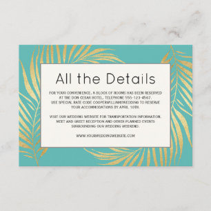 Carte D'accompagnement Gold Palm Frond sur Caribbean Blue Mariage Détails