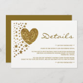 Carte D'accompagnement Gold Parties scintillant Coeur et étoiles Mariage (Devant / Derrière)