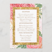 Carte D'accompagnement Gold Parties scintillant Floral Mariage Informatio (Devant)