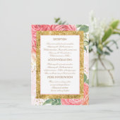 Carte D'accompagnement Gold Parties scintillant Floral Mariage Informatio (Debout devant)