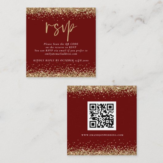 Carte D'accompagnement Gold Parties scintillant QR Code Mariage Bourgogne (Devant / Derrière)