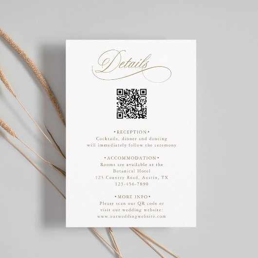 Carte D'accompagnement Gold Romantic Calligraphy QR Code Détails du Maria