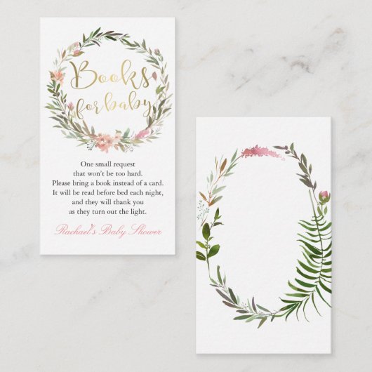 Carte D'accompagnement Gold Script Floral Wreath Baby shower demande de r (Devant / Derrière)