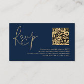 Carte D'accompagnement Gold Script Marine bleu QR Code Mariage RSVP (Devant)