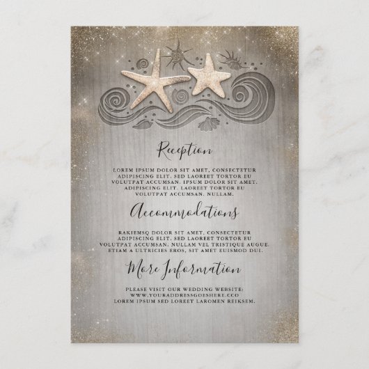 Carte D'accompagnement Gold Starfish Beach Détails du mariage Information (Devant)