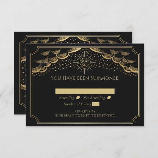 Carte D'accompagnement Gold Sun et Moon Tarot Card Mariage RSVP (Devant / Derrière)