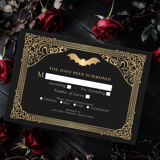 Carte D'accompagnement Gold Vampire Cathédrale Mariage gothique RSVP