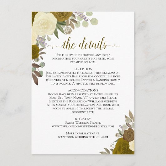 Carte D'accompagnement Gold & Yellow Roses Rustique Boho Détails du Maria (Devant)