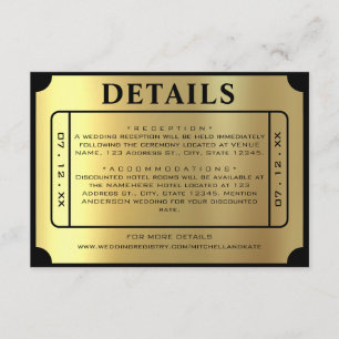 Carte D'accompagnement Golden Ticket Black & Gold Détails du Mariage